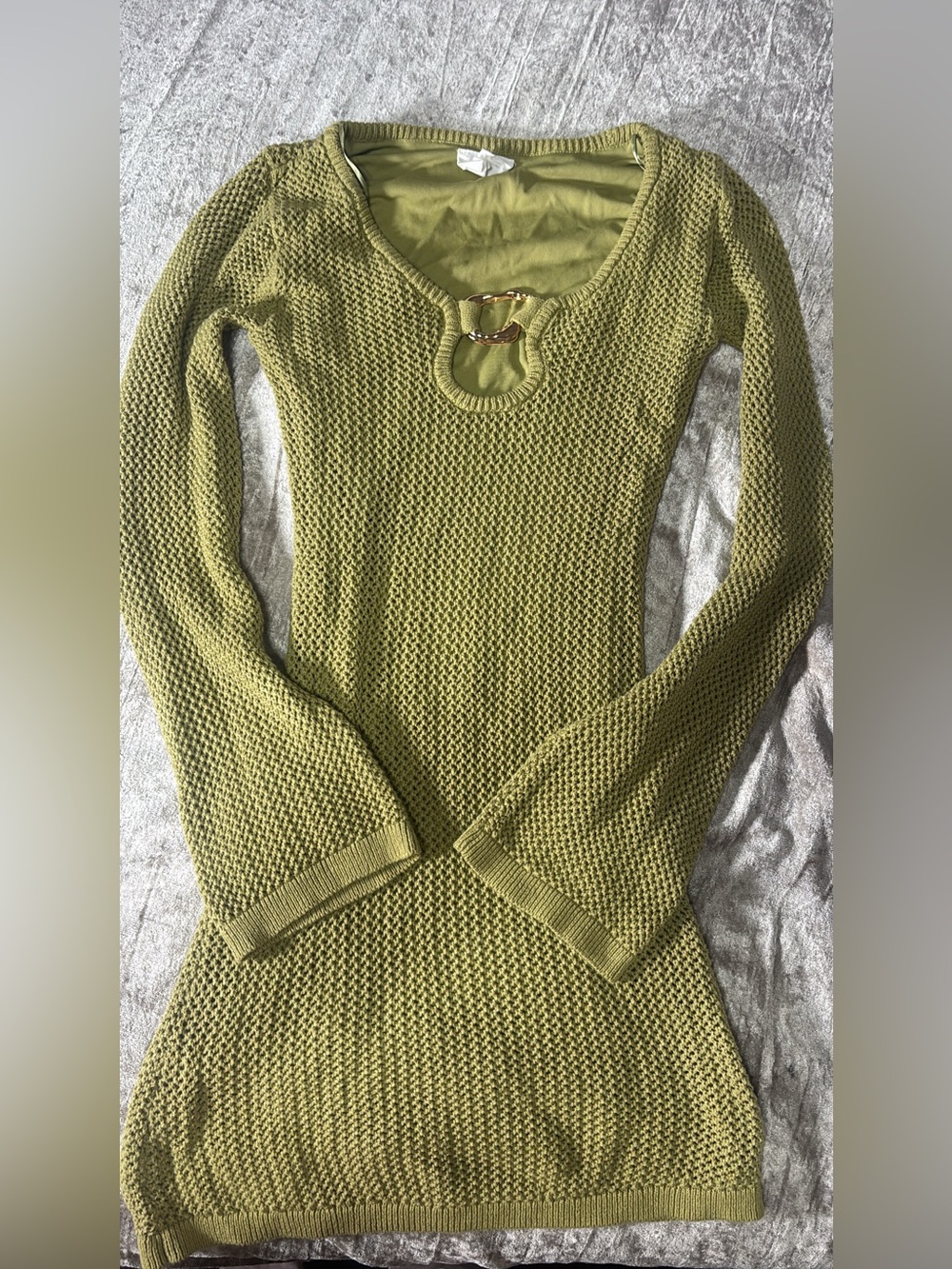 Olive Green Women's Knit Sweater with Ring Detail